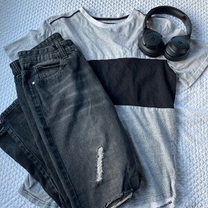 Gray and Black Men's Short Sleeve Tee